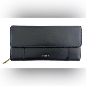 Fossil Black Leather Jori Flap Clutch Wallet